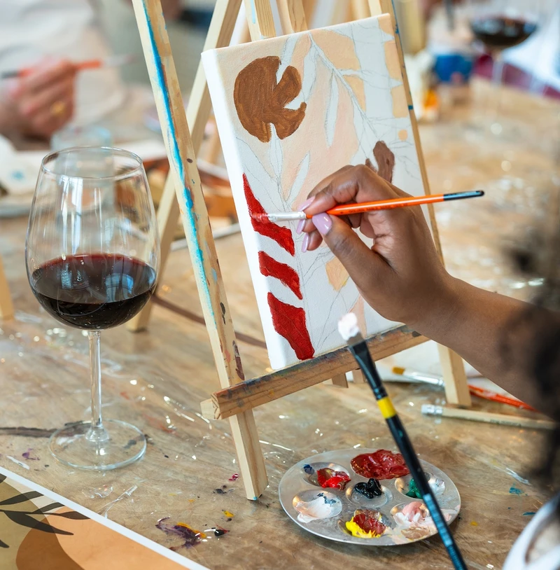 wine and canvas painting at paint and sip event