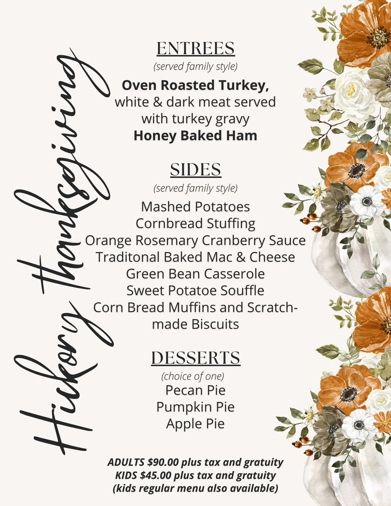 Hickory Thanksgiving Menu